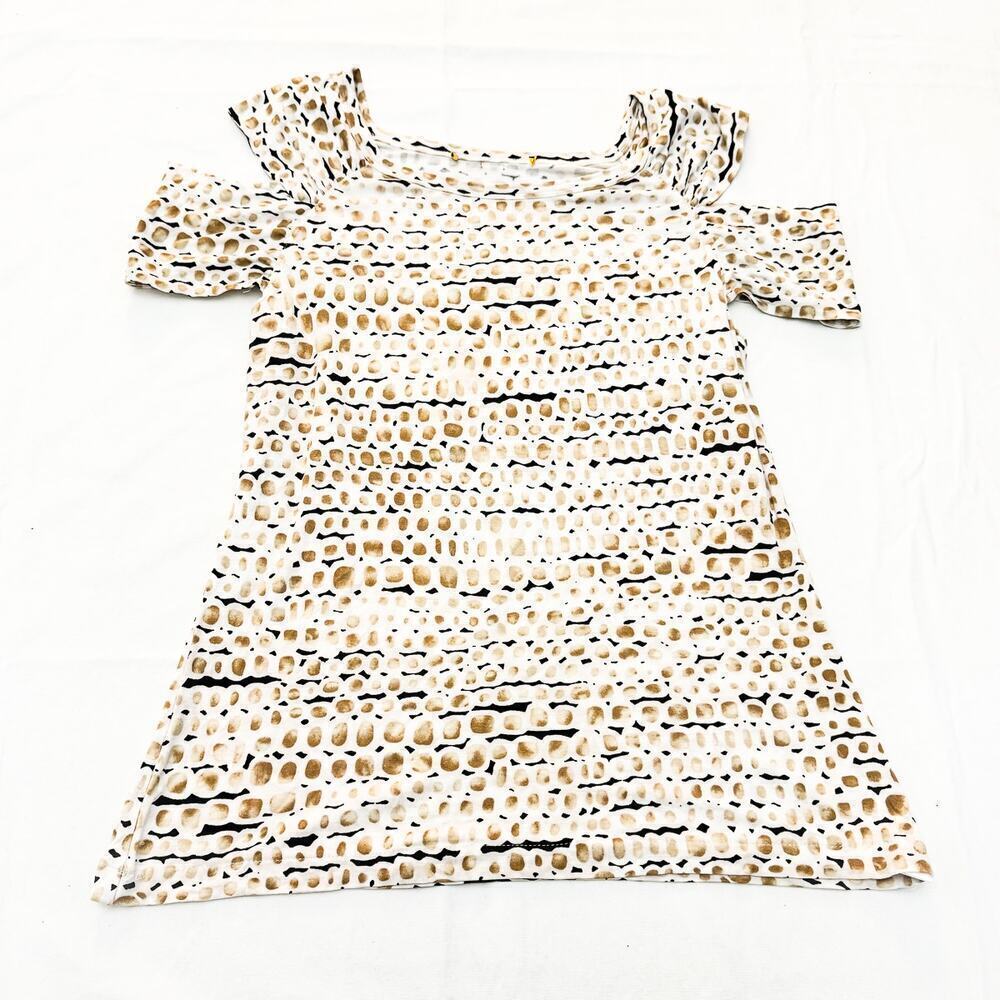 St. John Patterned Short Sleeve Cut Sleeve Top Cream Black Size M